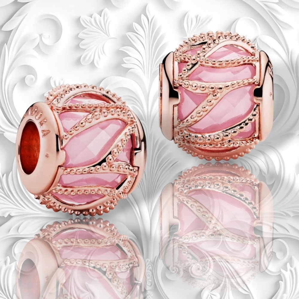 New 💓 Pandora Rose Gold Intertwining Radiance Charm With Pink CZ Retired